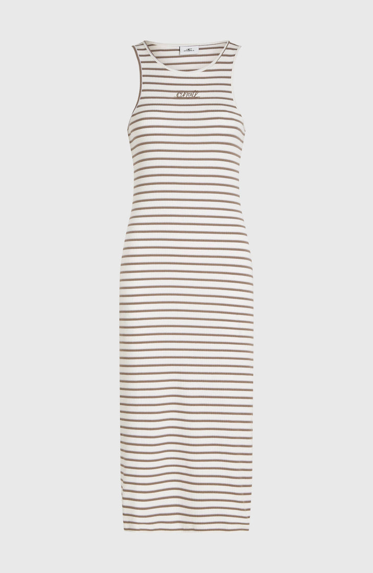 Jess Midi Rib jurk | White Yarn Dye Stripe