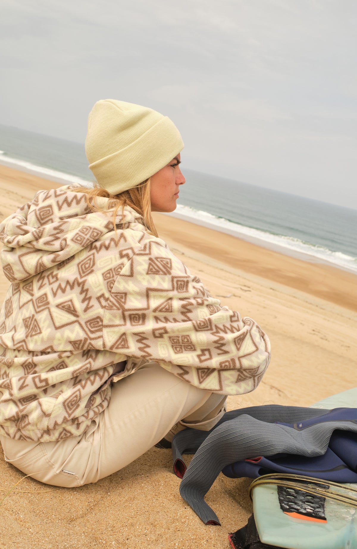 Superfleece hoodie met halve rits | Grey Retro Ikat