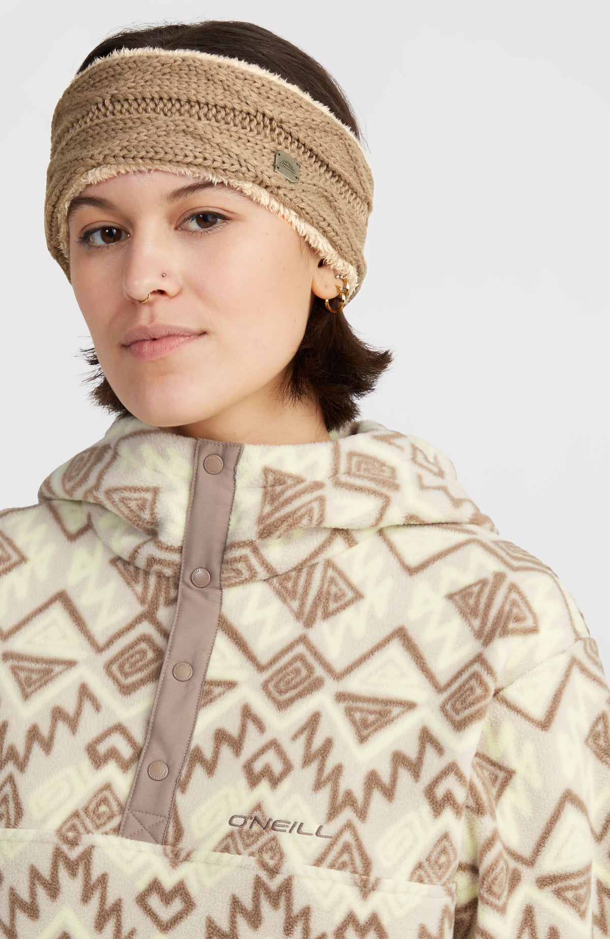 Superfleece hoodie met halve rits | Grey Retro Ikat