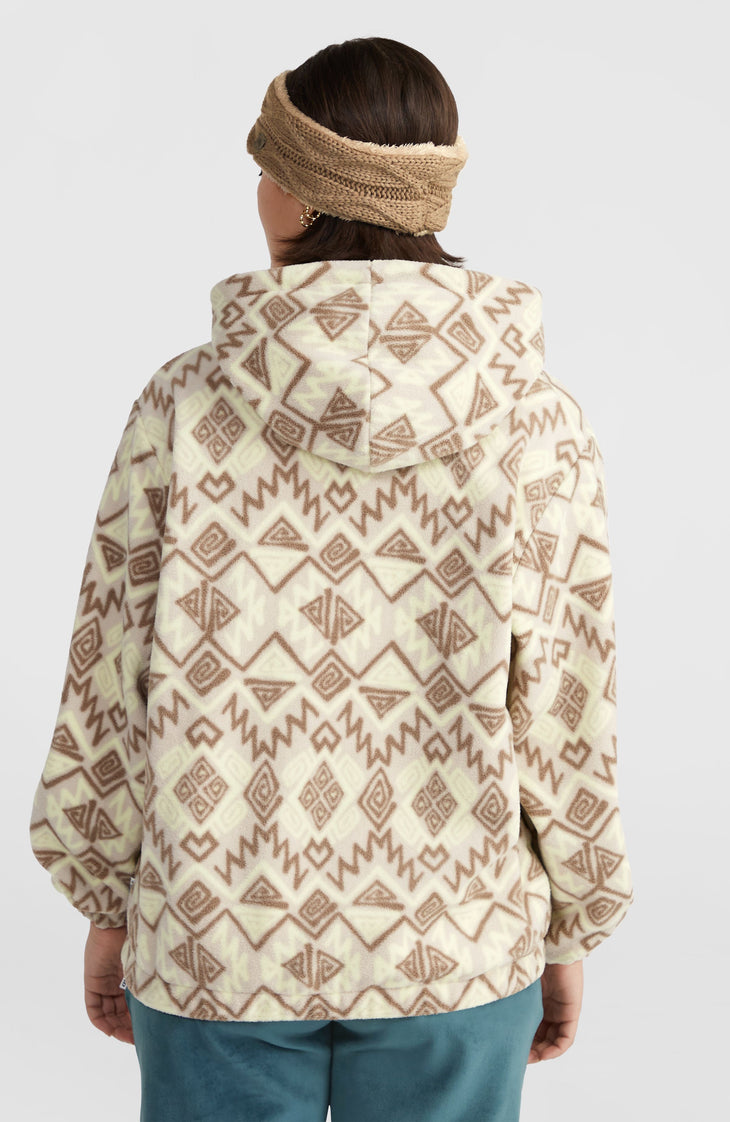 Superfleece hoodie met halve rits | Grey Retro Ikat