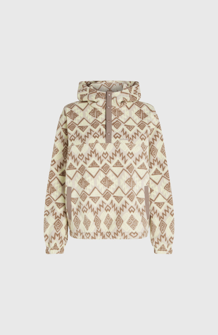 Superfleece hoodie met halve rits | Grey Retro Ikat