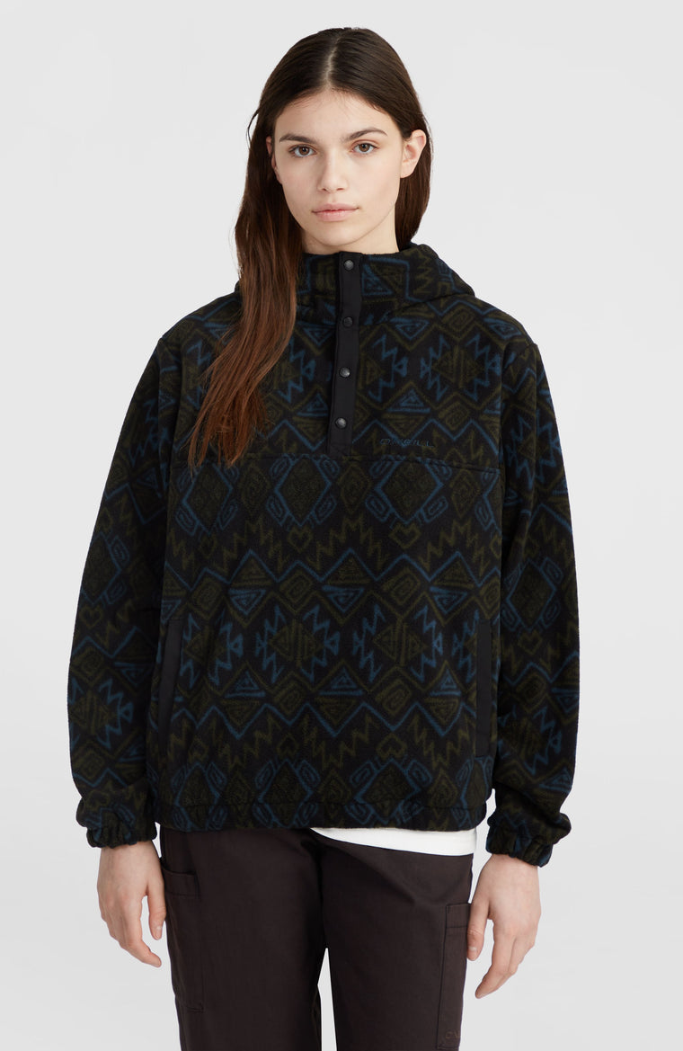 Superfleece hoodie met halve rits | Black Retro Ikat Superfleece hoodie met halve rits | Black Retro Ikat