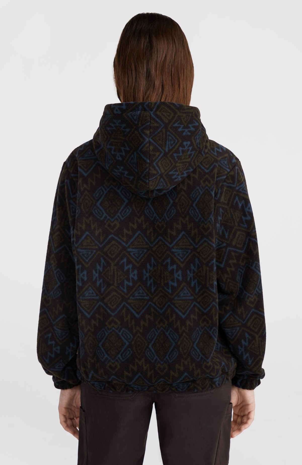 Superfleece hoodie met halve rits | Black Retro Ikat