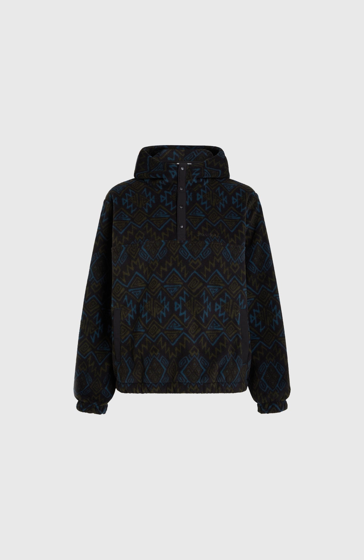 Superfleece hoodie met halve rits | Black Retro Ikat