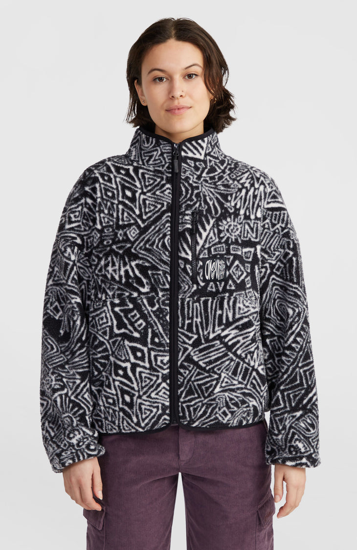 Surf Heroes vest van hoogpolig fleece | White/Black Sketcheritage