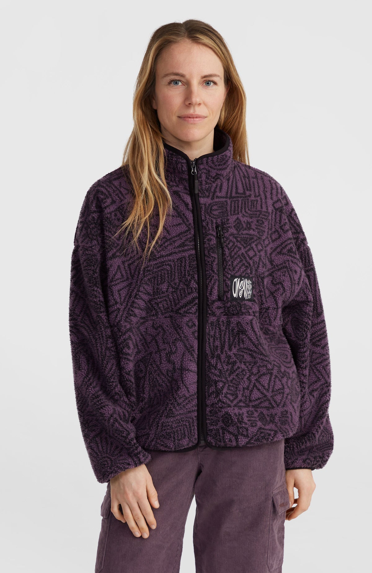 Surf Heroes vest van hoogpolig fleece | Black/Purple Sketcheritage