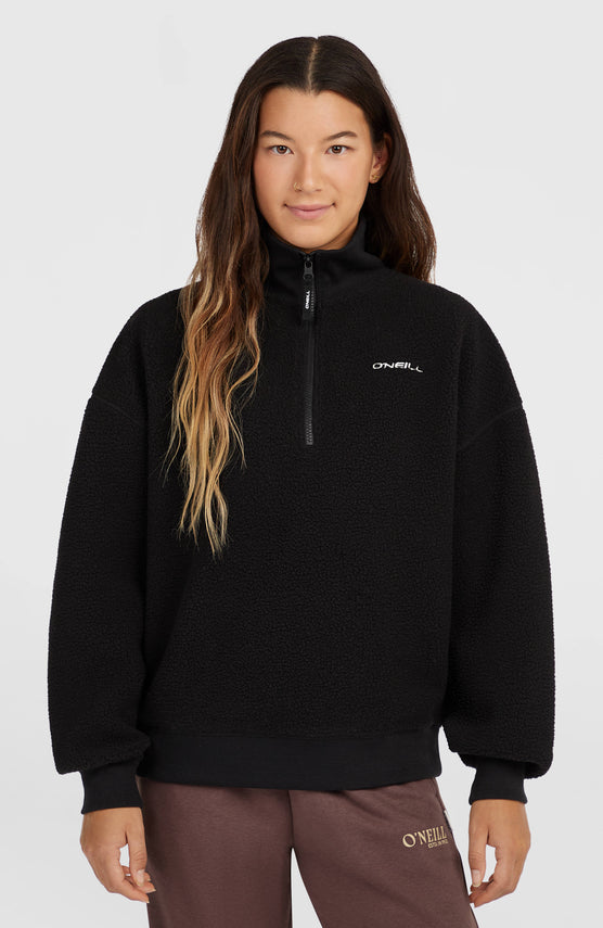 Must-Have fleecetrui met halve rits | Black Out