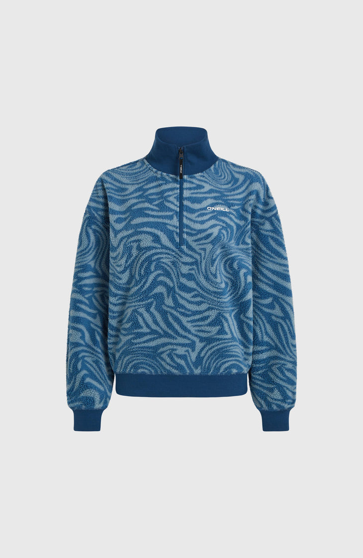 Must-Have fleecetrui met halve rits | Blue Swirl Zebra