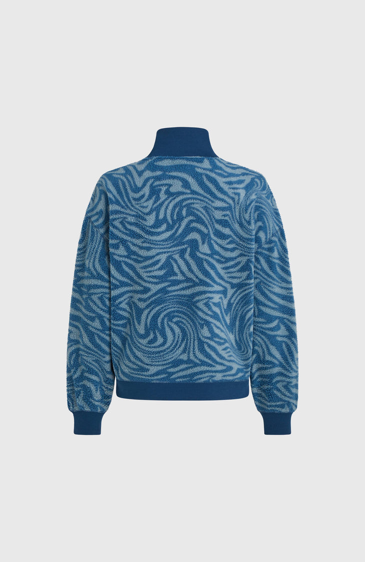 Must-Have fleecetrui met halve rits | Blue Swirl Zebra