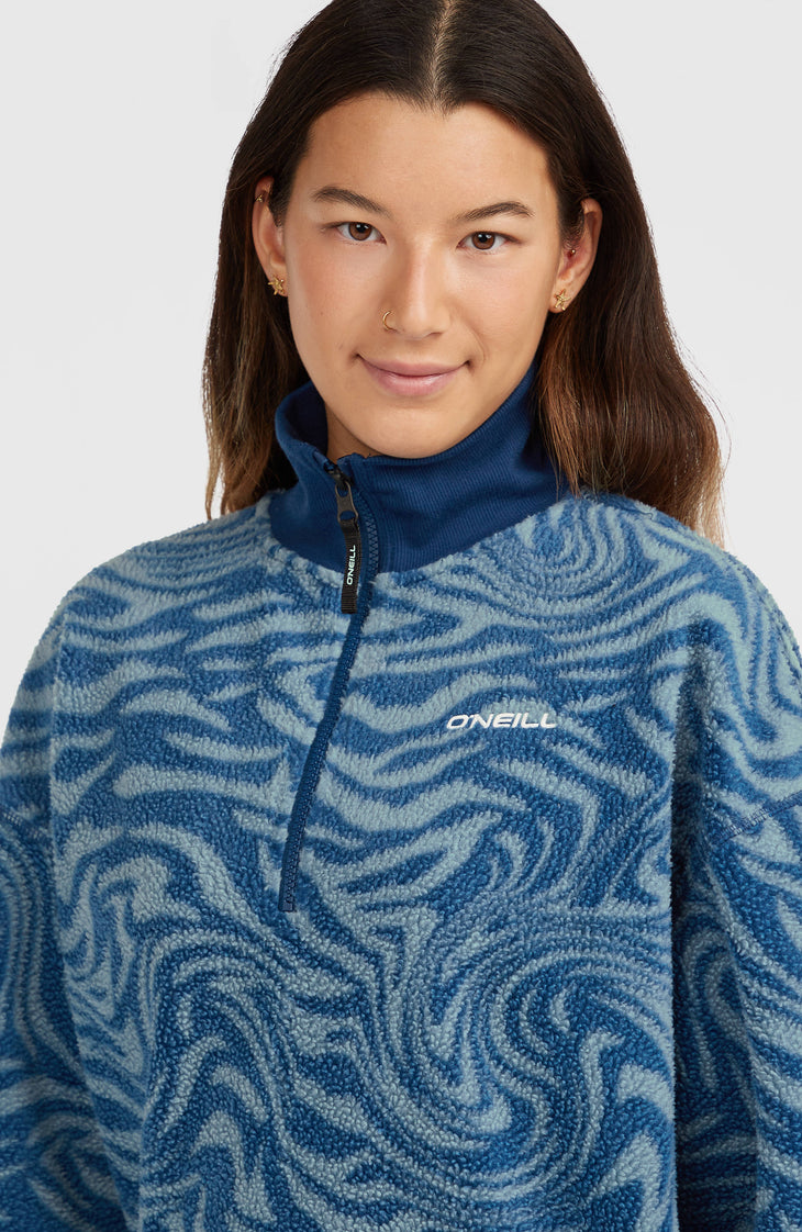 Must-Have fleecetrui met halve rits | Blue Swirl Zebra