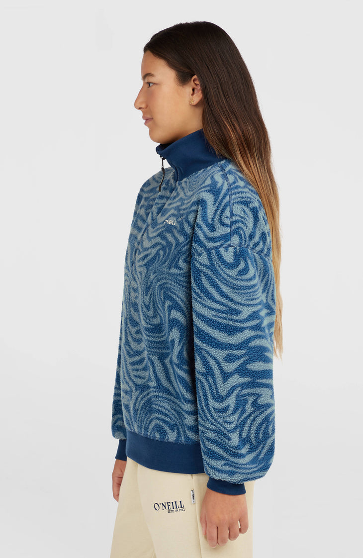 Must-Have fleecetrui met halve rits | Blue Swirl Zebra