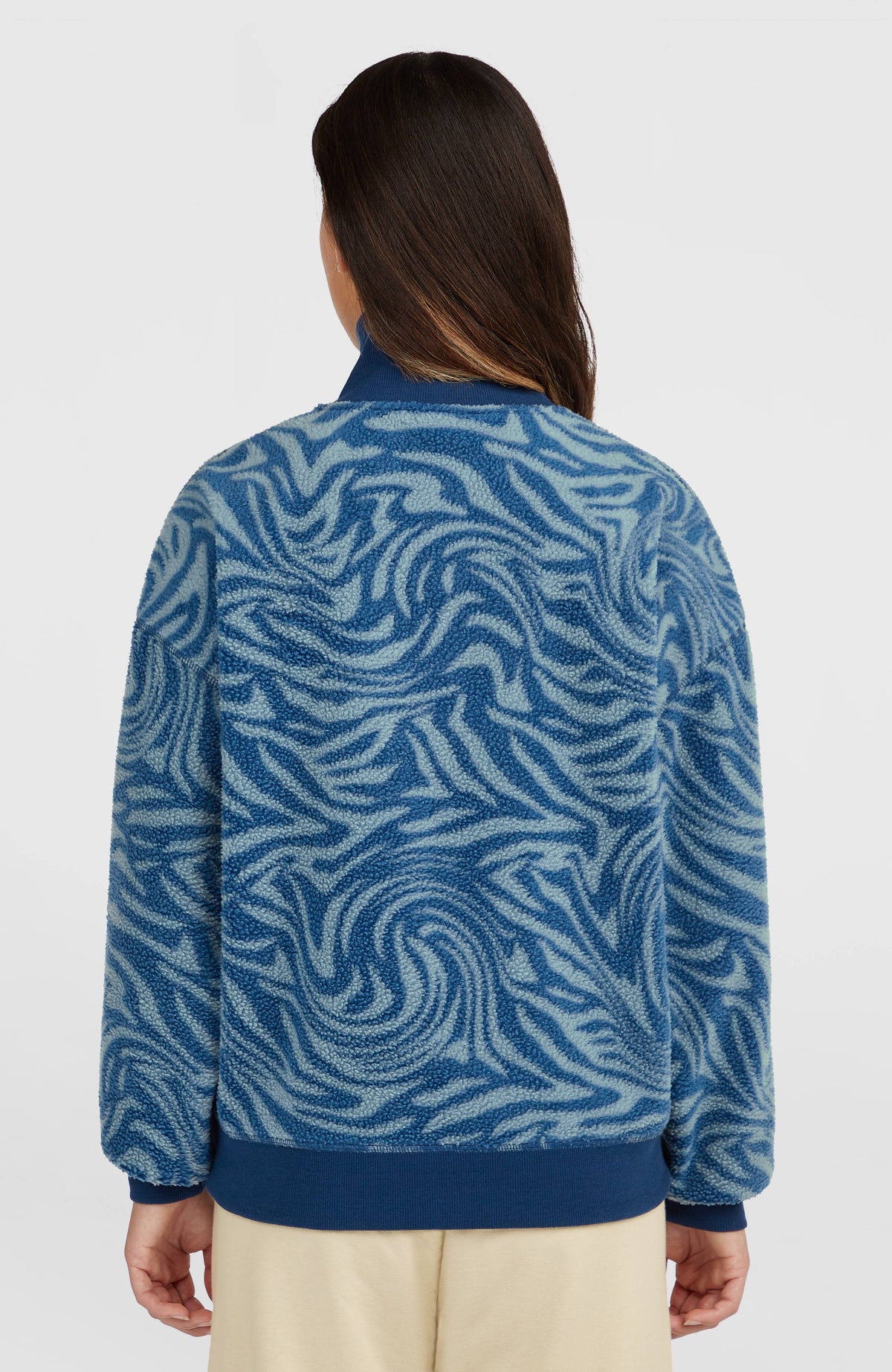 Must-Have fleecetrui met halve rits | Blue Swirl Zebra