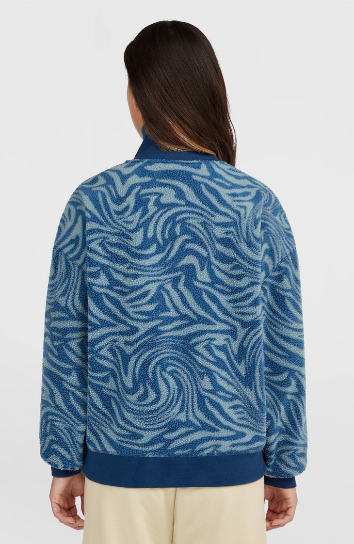 Must-Have fleecetrui met halve rits | Blue Swirl Zebra