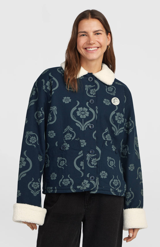 O'Riginals jas met fleecevoering | Blue Artdeco Floral Jean