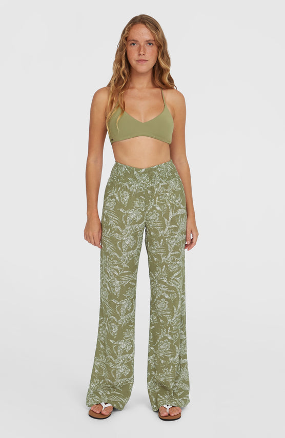 Johnny Smocked Waist broek | Green Textured Jungle