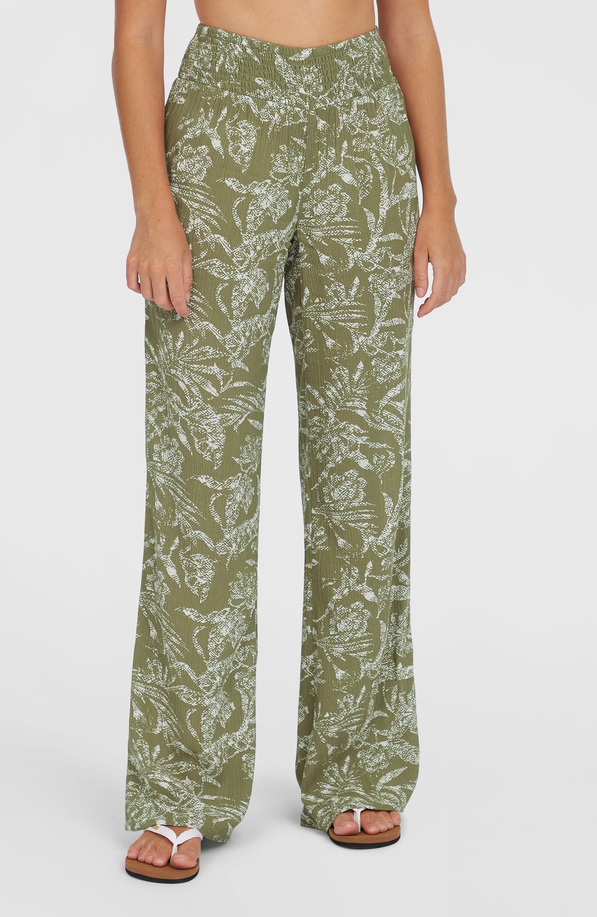 Johnny Smocked Waist broek | Green Textured Jungle