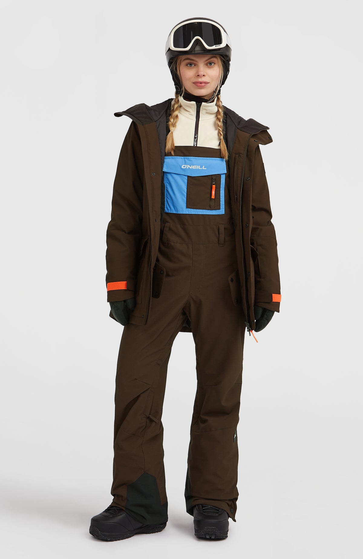 FWC'Peak Bib wintersportbroek | Coffee Bean Colour Block