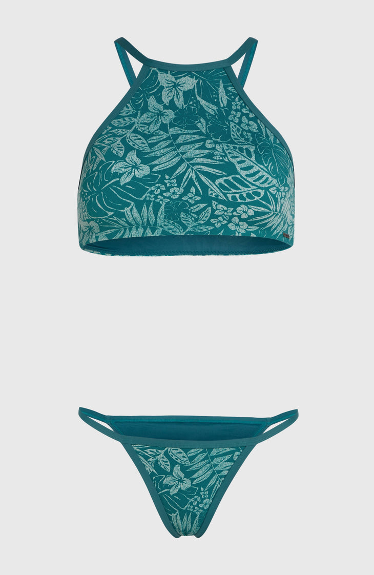 3X Sneldrogende High-Neck bikiniset | Green Island Sky