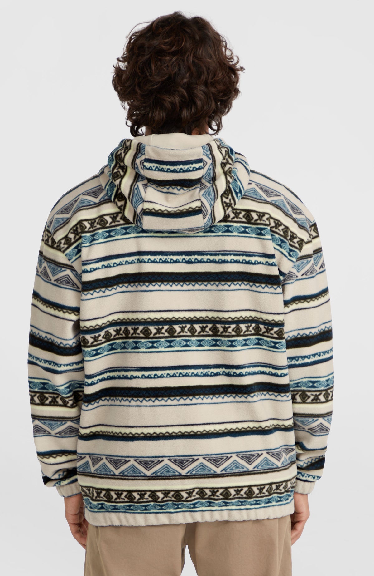 Superfleece hoodie met halve rits | Grey Ikat Stripe
