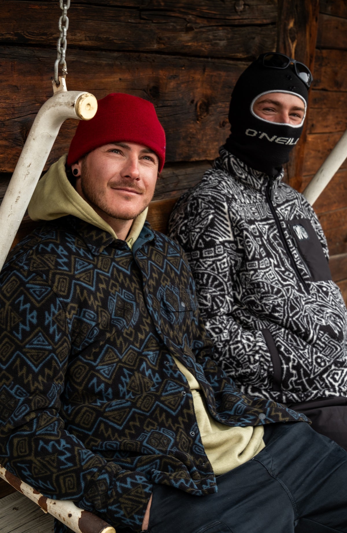 Superfleece hoodie met halve rits | Black Retro Ikat