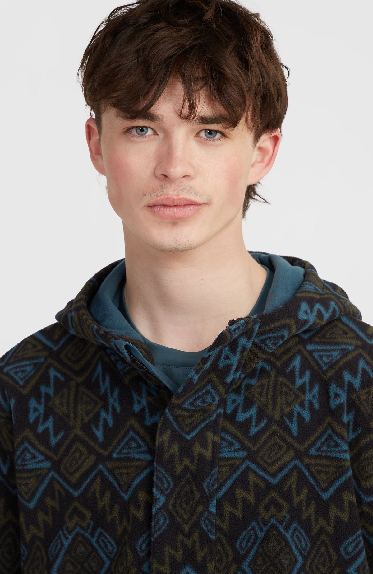 Superfleece hoodie met halve rits | Black Retro Ikat