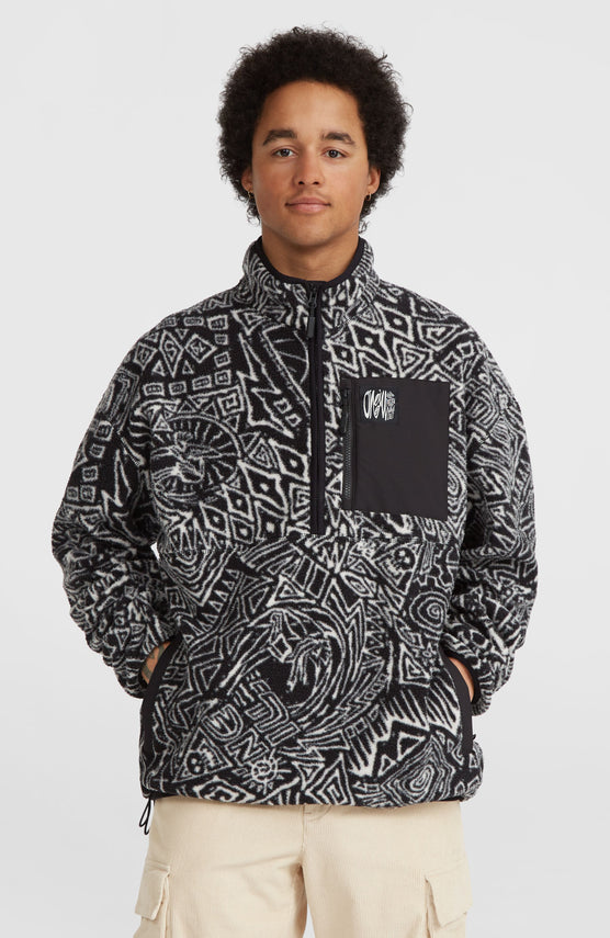 Surf Heroes High-Pile fleecetrui met halve rits | White/Black Sketcheritage