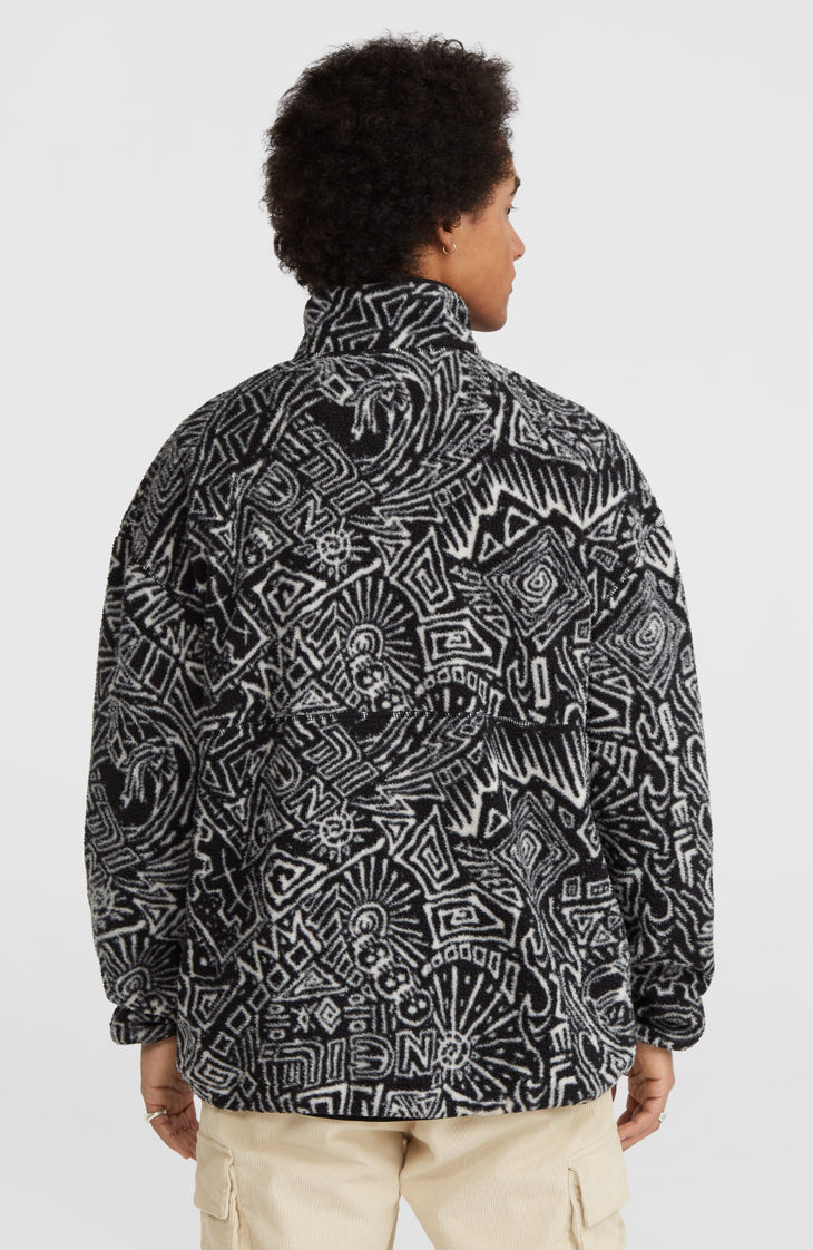 Surf Heroes High-Pile fleecetrui met halve rits | White/Black Sketcheritage