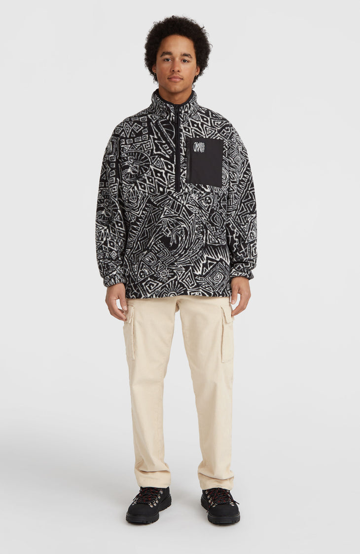 Surf Heroes High-Pile fleecetrui met halve rits | White/Black Sketcheritage