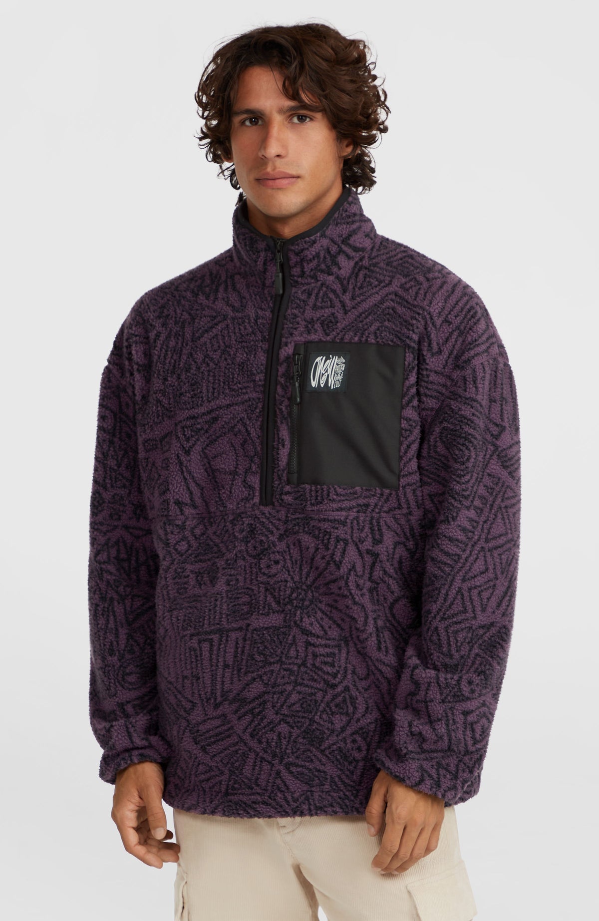 Surf Heroes High-Pile fleecetrui met halve rits | Black/Purple Sketcheritage