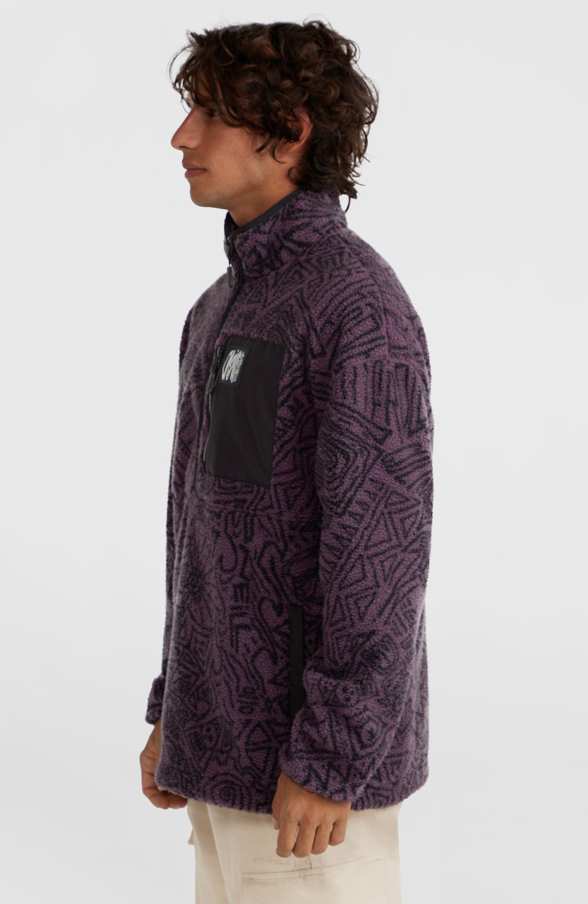 Surf Heroes High-Pile fleecetrui met halve rits | Black/Purple Sketcheritage
