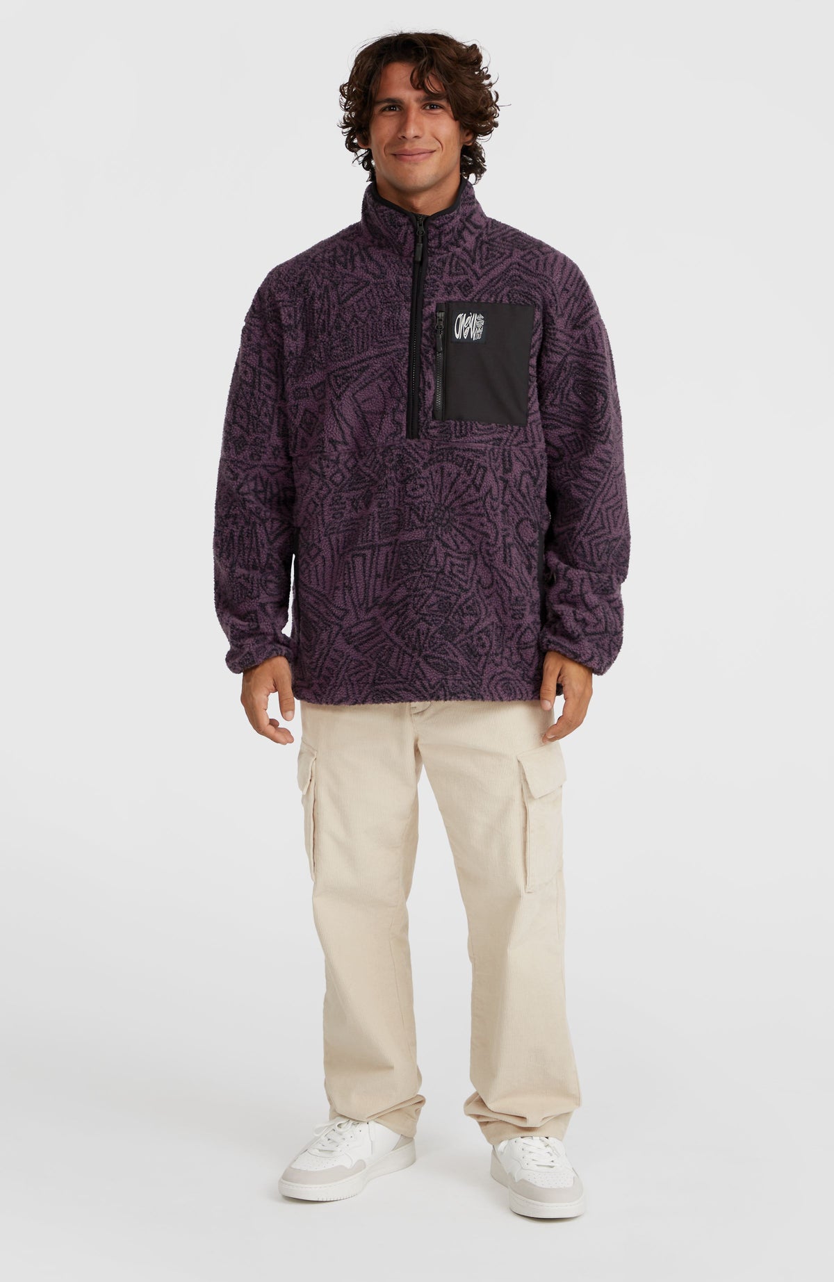 Surf Heroes High-Pile fleecetrui met halve rits | Black/Purple Sketcheritage