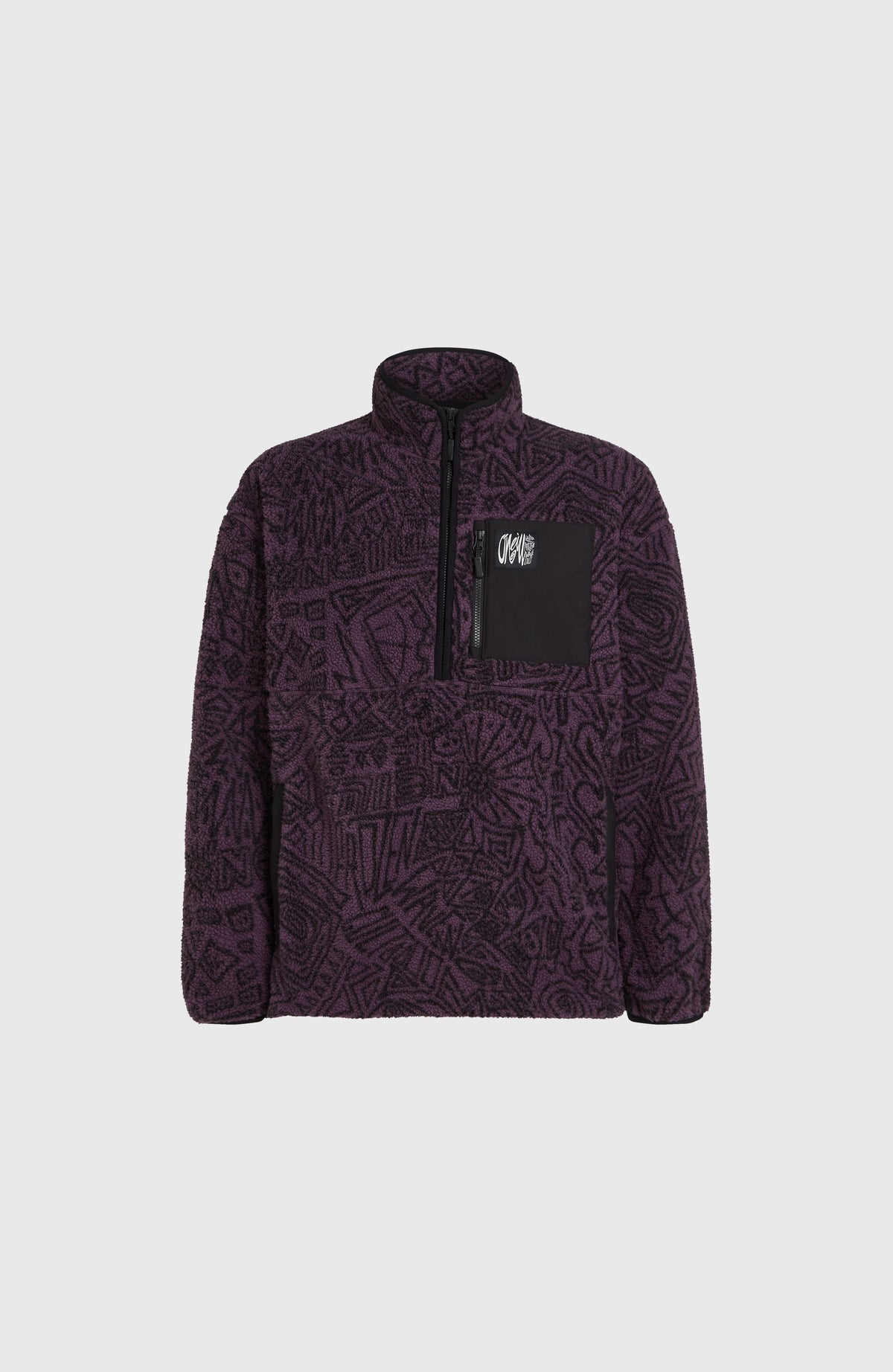 Surf Heroes High-Pile fleecetrui met halve rits | Black/Purple Sketcheritage