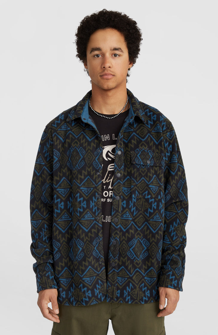 Superfleece overhemd | Black Retro Ikat