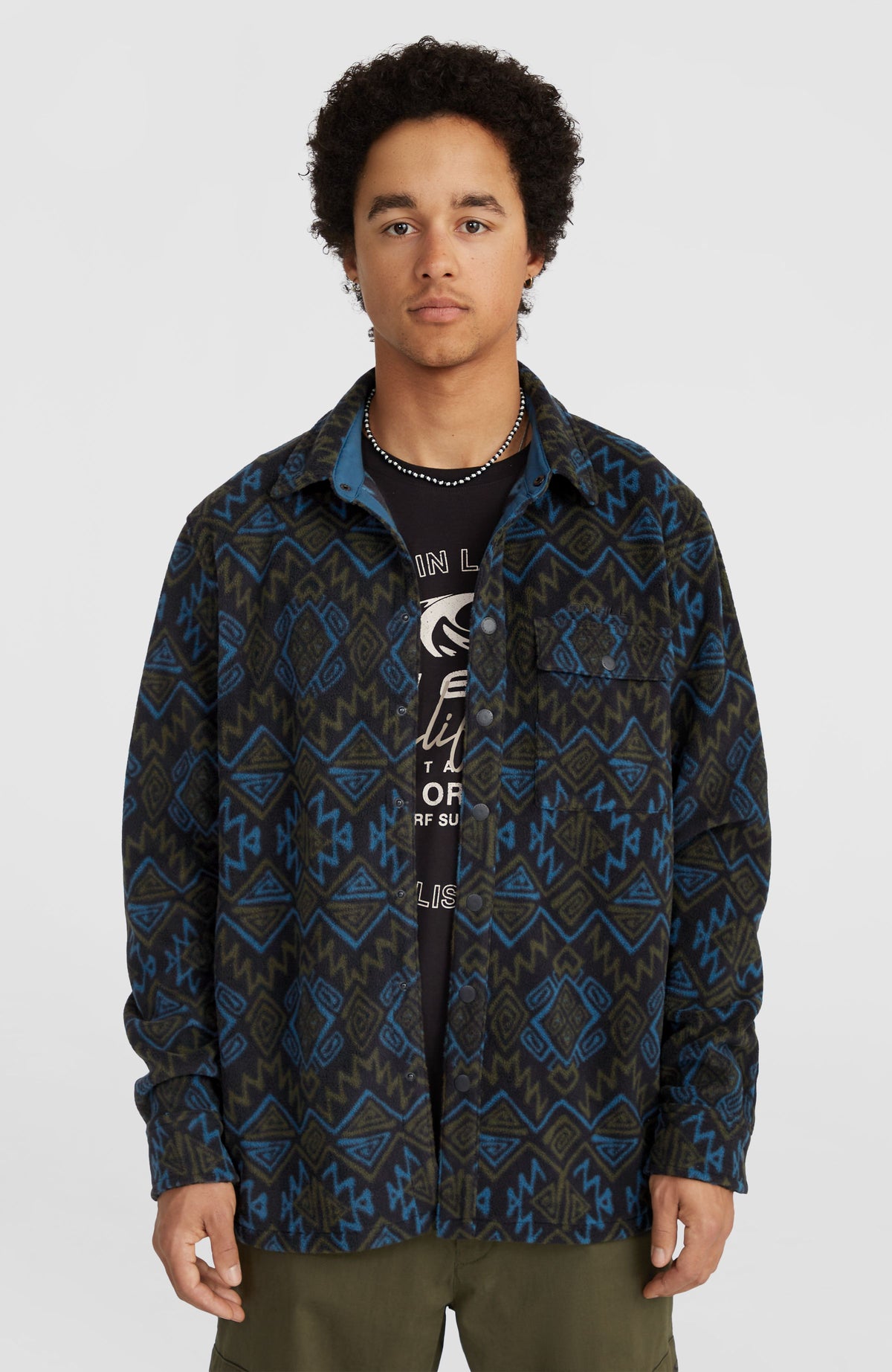 Superfleece overhemd | Black Retro Ikat