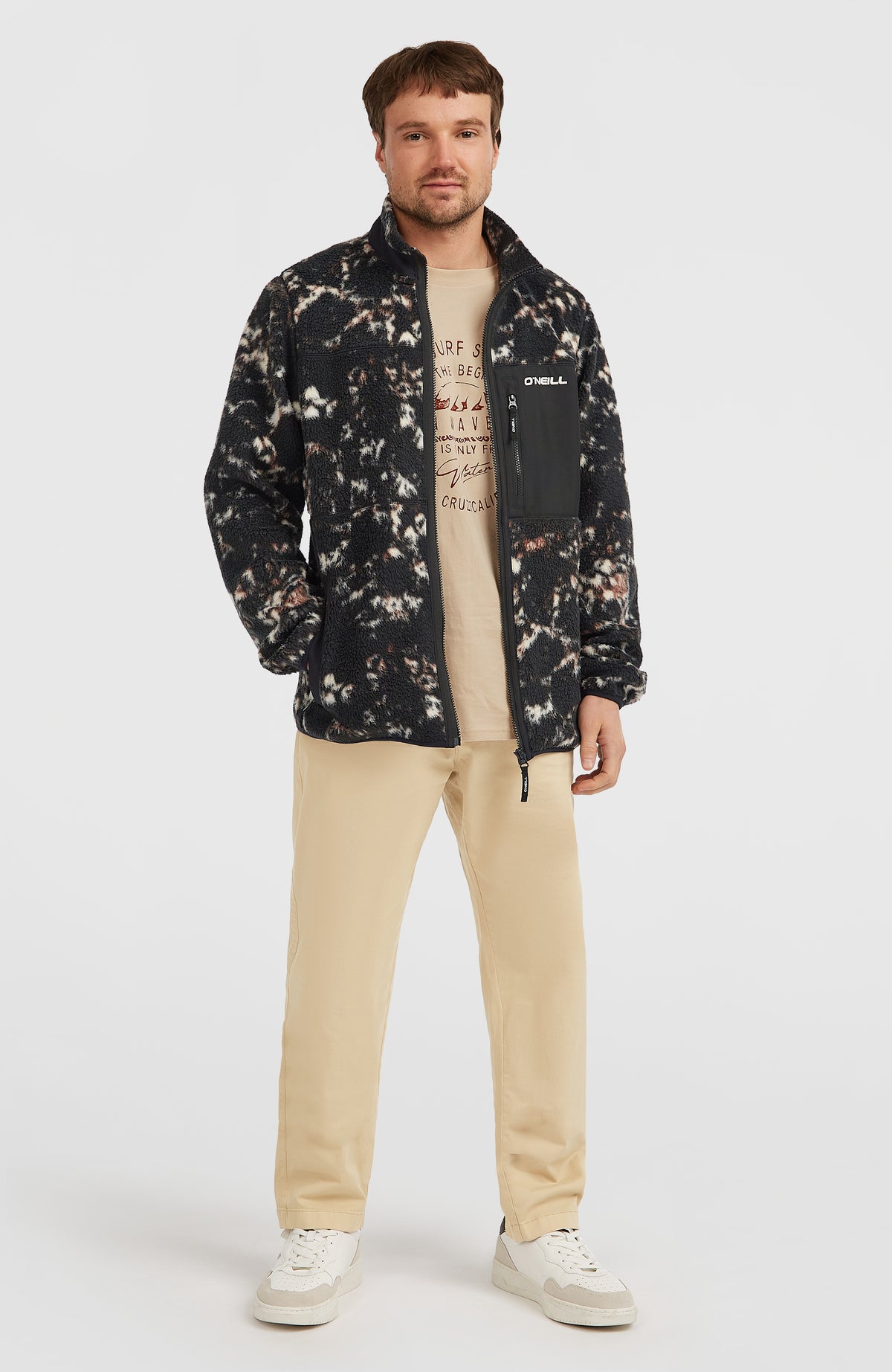 Must-Have High-Pile fleecevest met volledige rits | Black/Beige Quarry