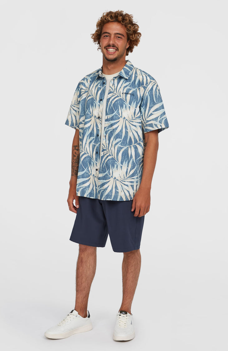 Print overhemd | Blue Dipped Leaves