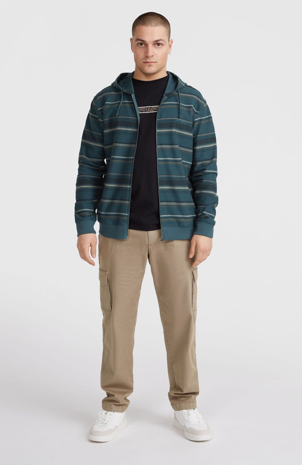 Bavaro capuchonvest met volledige rits | Blue Ikat Stripe