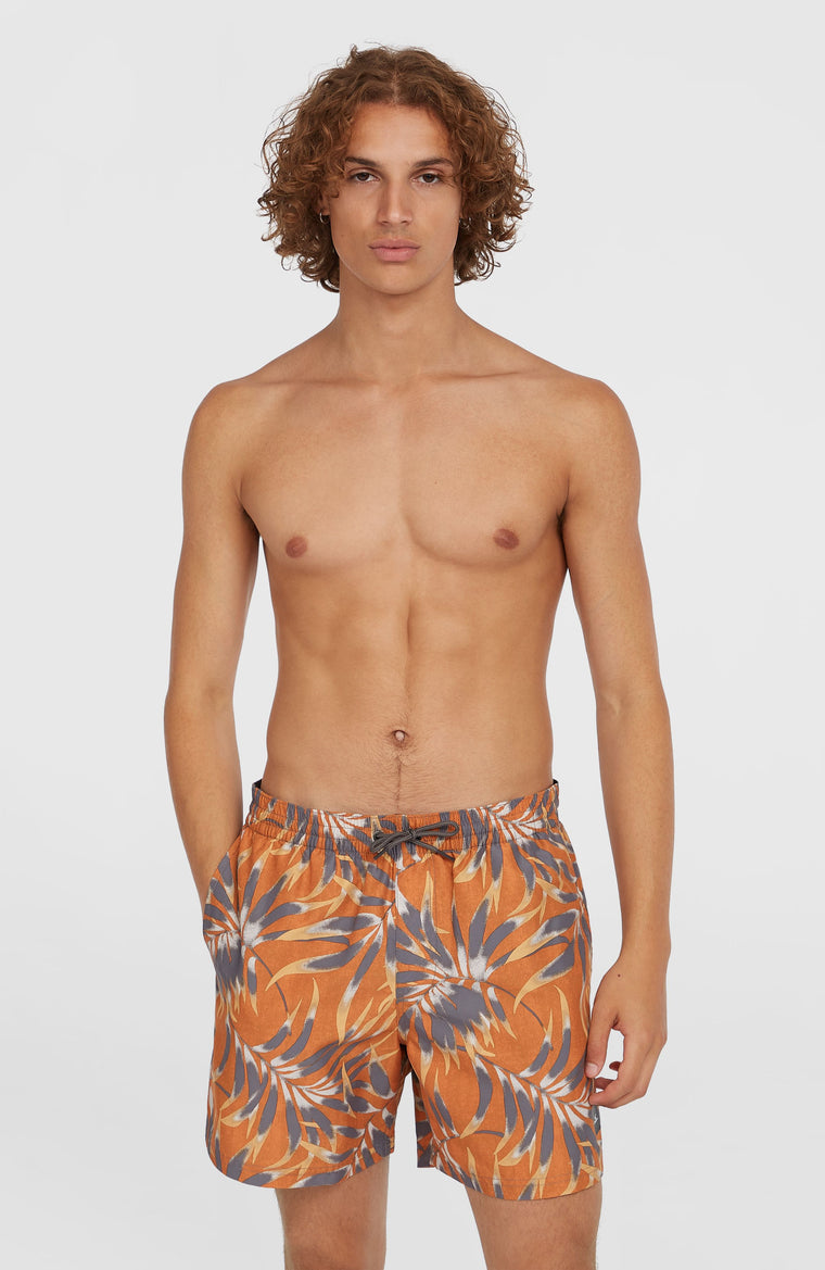 Cali Floral 16'' zwembroek | Orange Dipped Leaves Cali Floral 16'' zwembroek | Orange Dipped Leaves