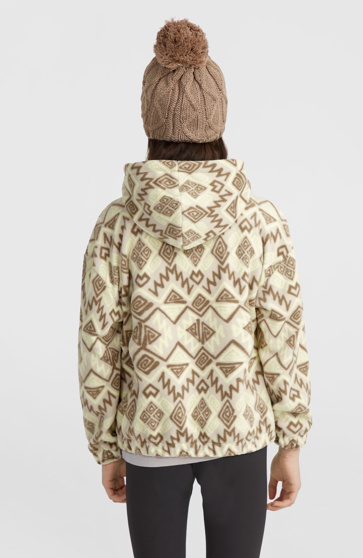 Superfleece hoodie met halve rits | Grey Retro Ikat