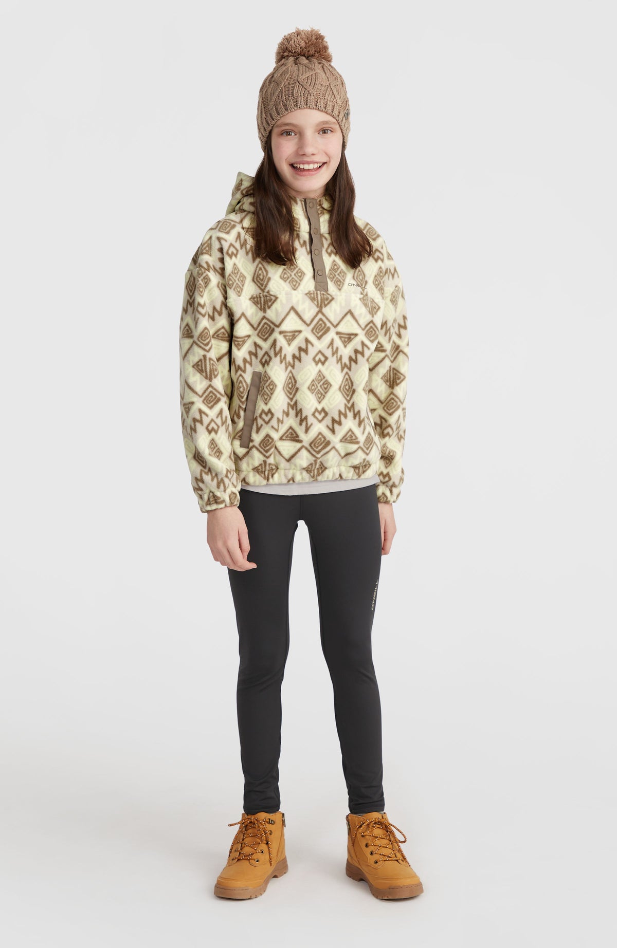 Superfleece hoodie met halve rits | Grey Retro Ikat