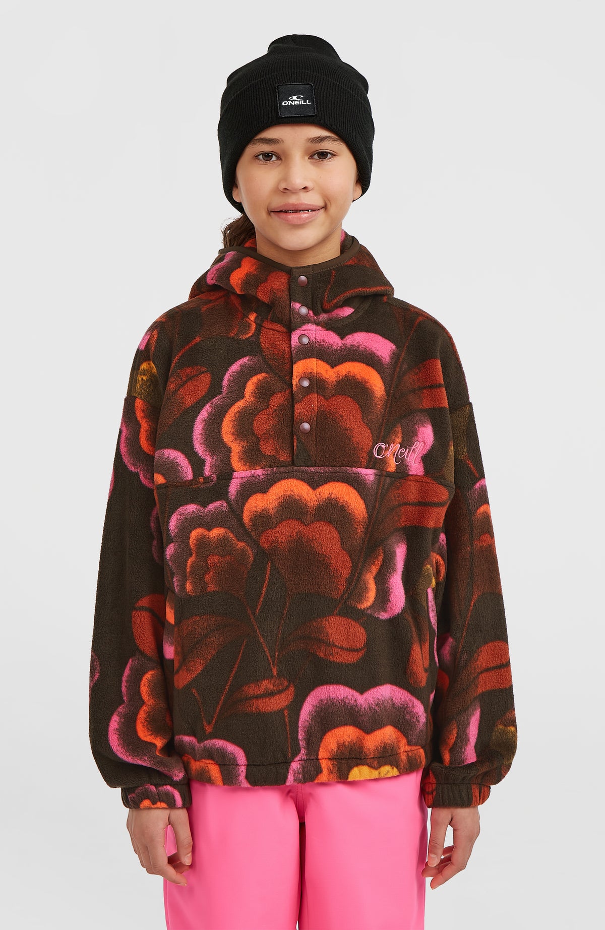 Superfleece hoodie met halve rits | Brown Originals Flower