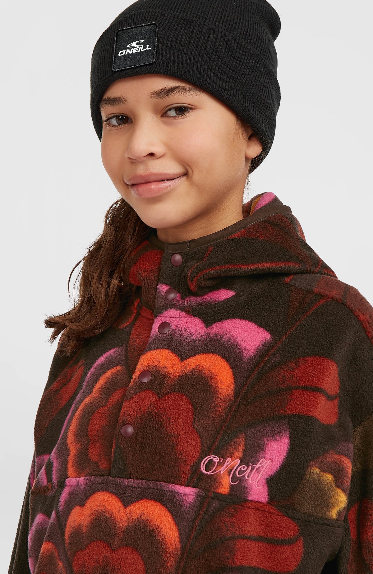 Superfleece hoodie met halve rits | Brown Originals Flower