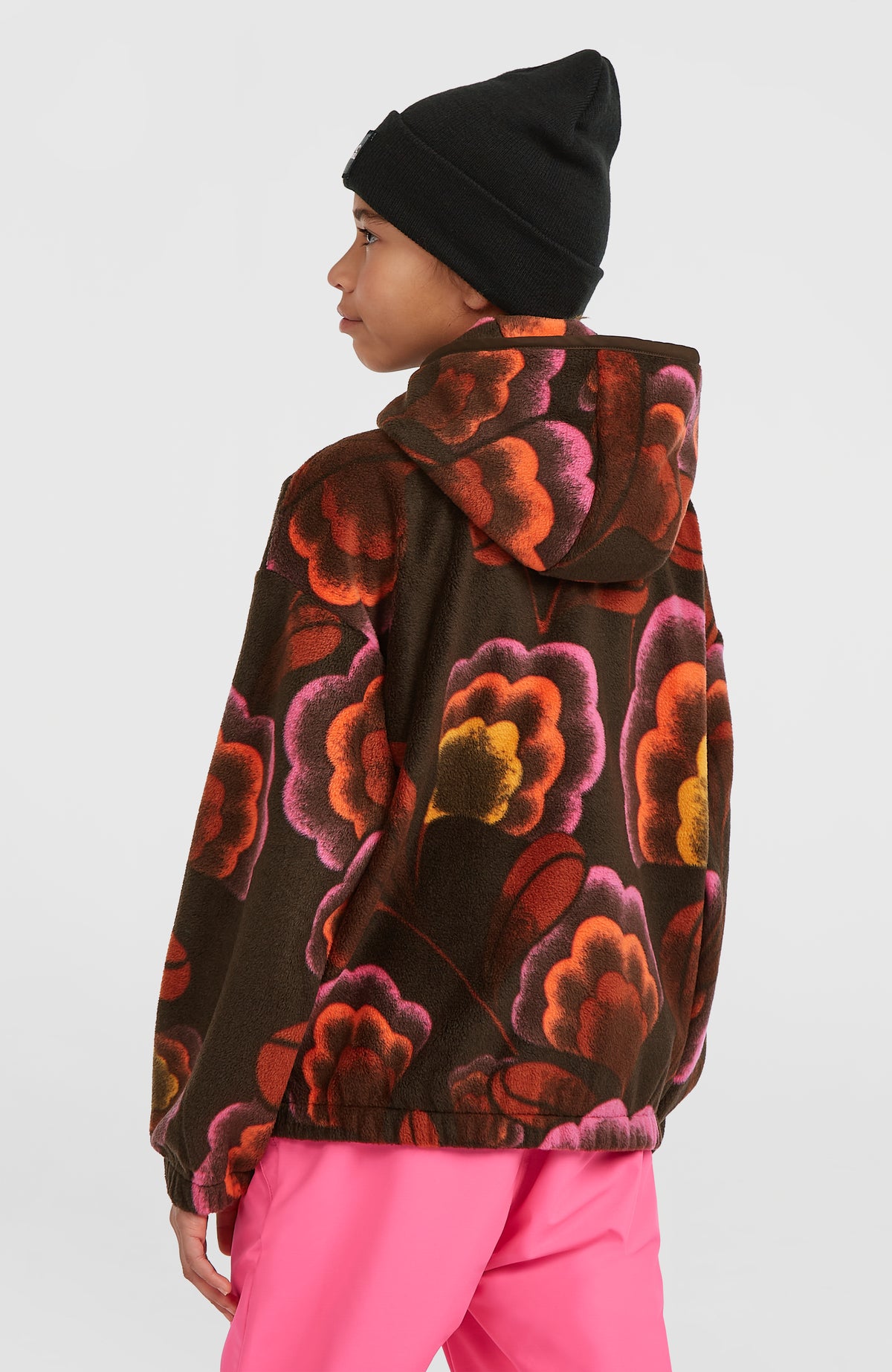 Superfleece hoodie met halve rits | Brown Originals Flower