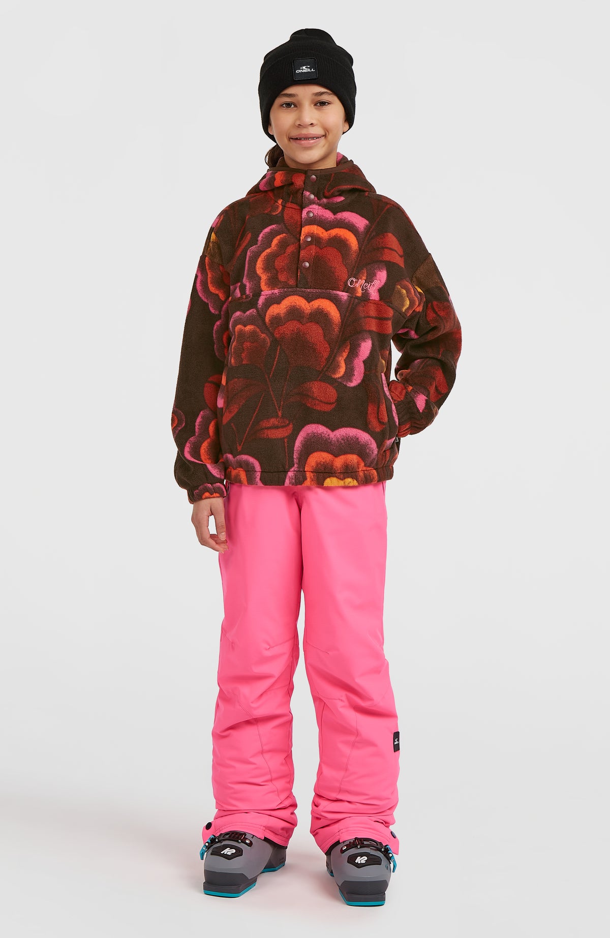 Superfleece hoodie met halve rits | Brown Originals Flower