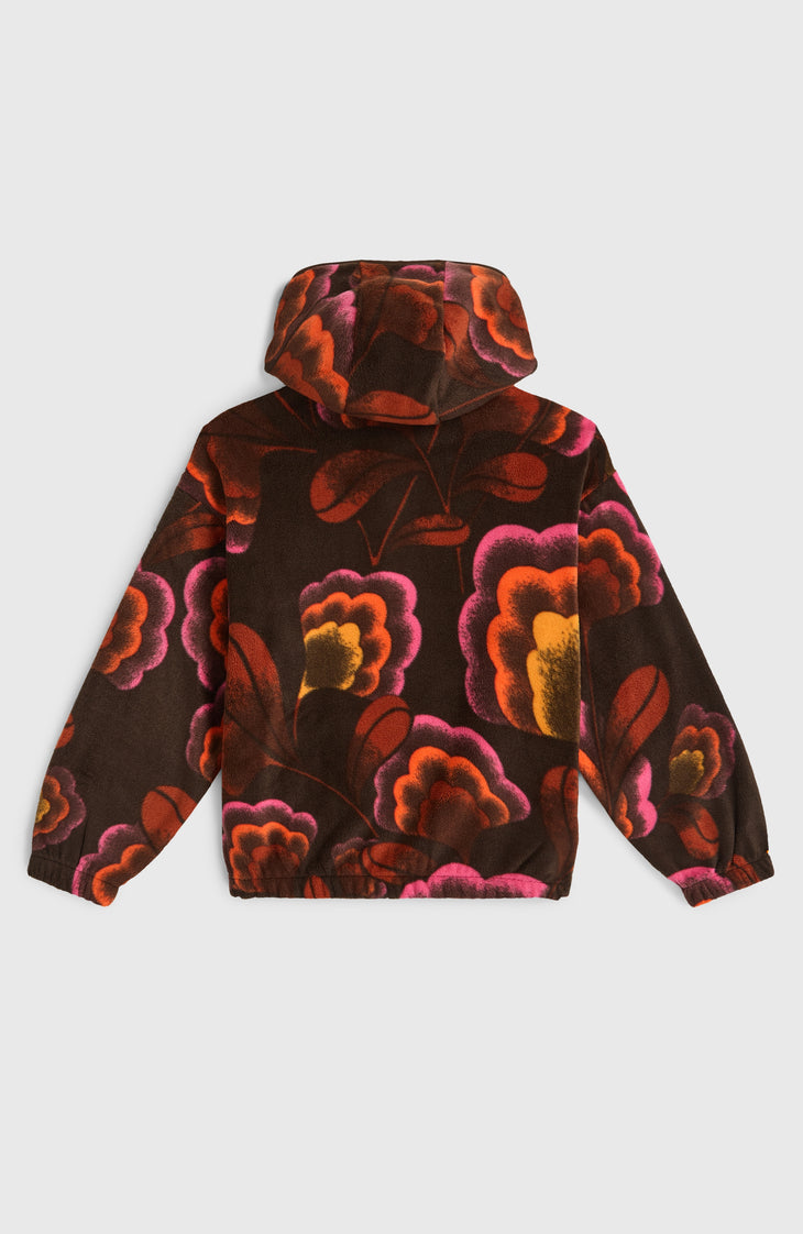 Superfleece hoodie met halve rits | Brown Originals Flower