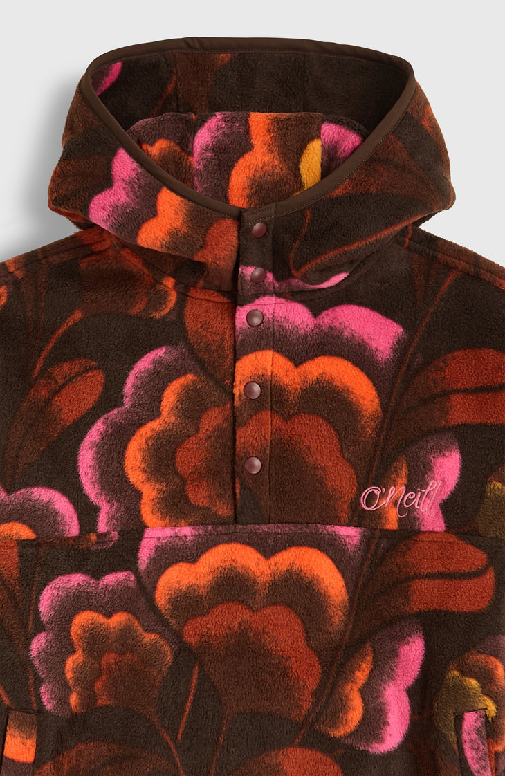 Superfleece hoodie met halve rits | Brown Originals Flower