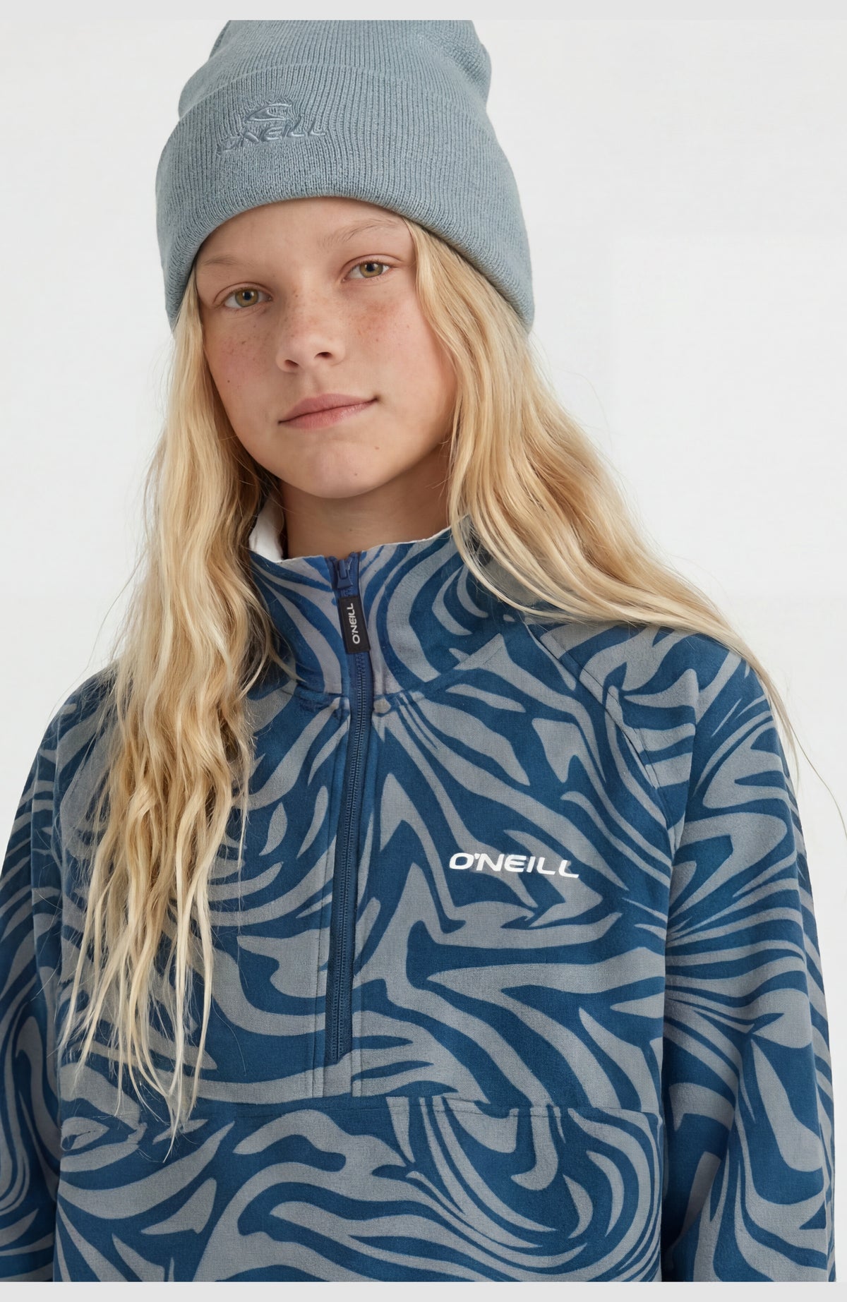 FWC'Cruz Printed fleecetrui met halve rits | Blue Swirl Zebra