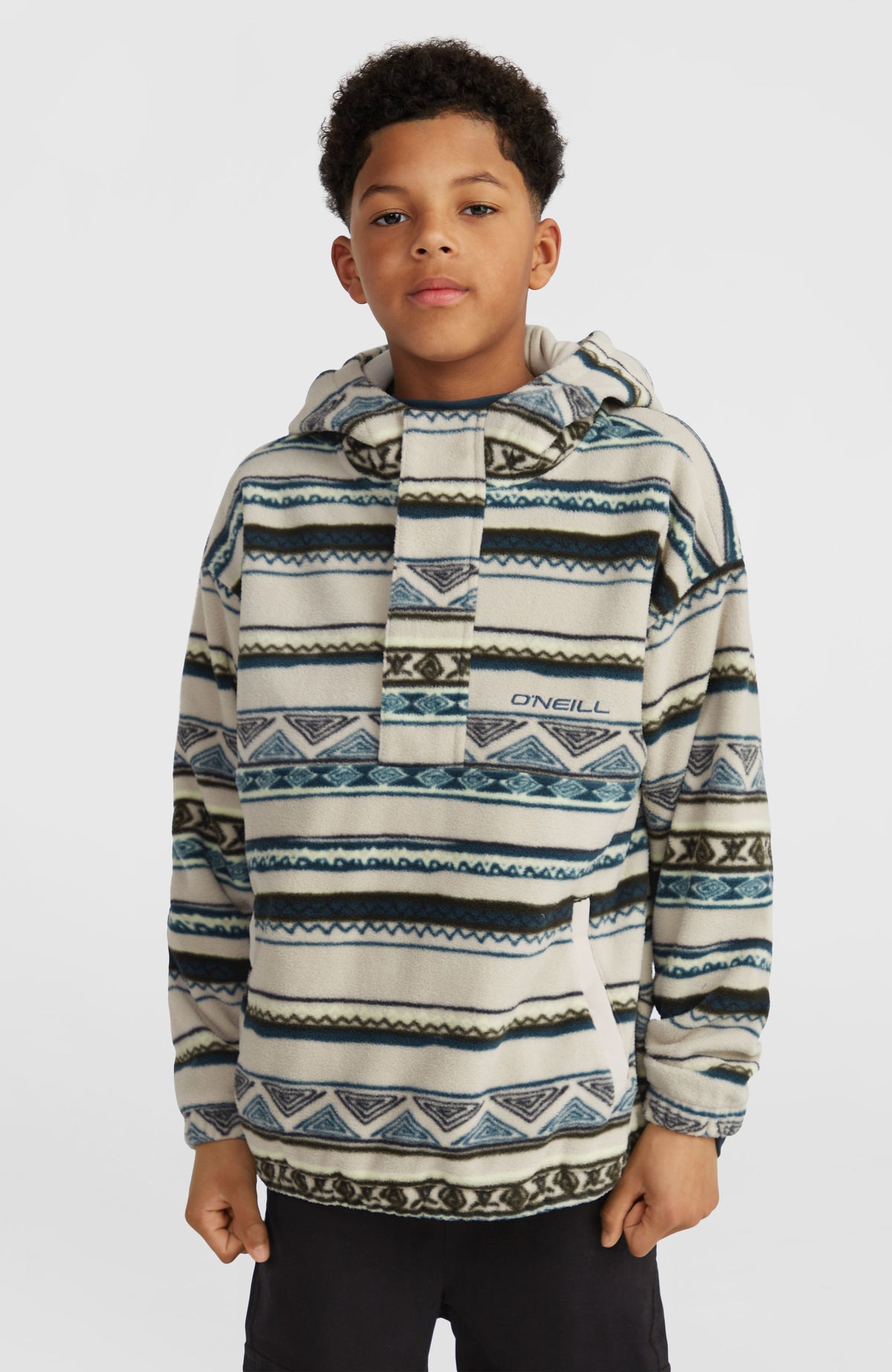 Superfleece hoodie met halve rits | Grey Ikat Stripe