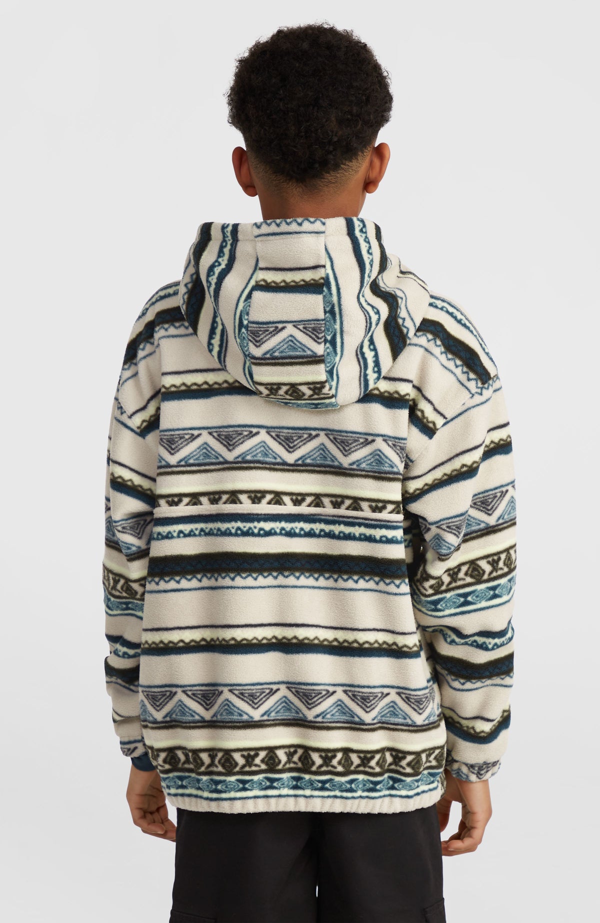 Superfleece hoodie met halve rits | Grey Ikat Stripe