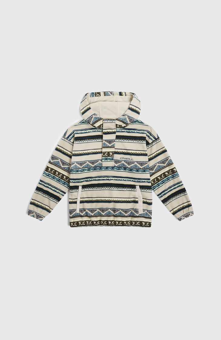 Superfleece hoodie met halve rits | Grey Ikat Stripe